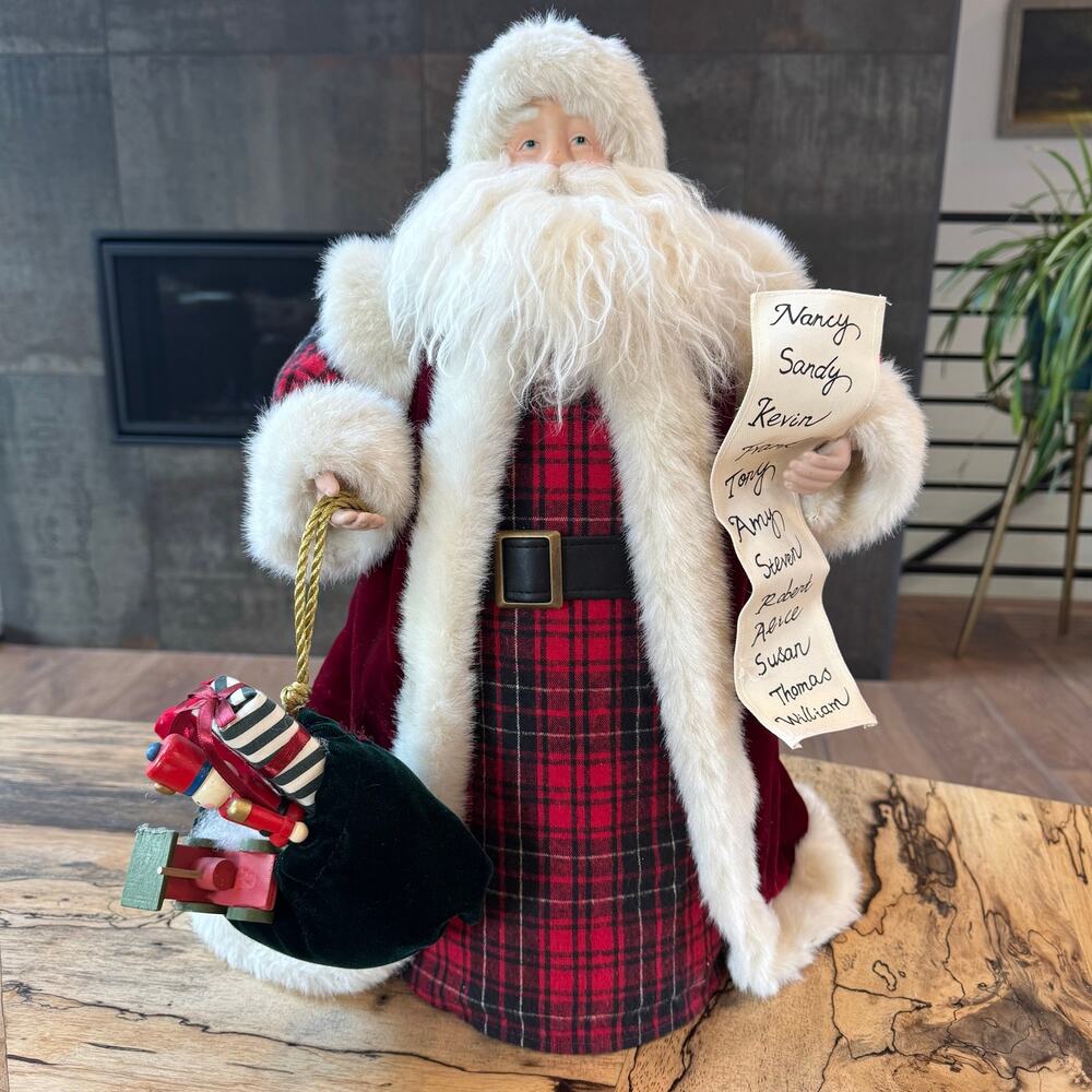 Vintage 19" Tartan Plaid Santa Christmas Tree Topper Cone Base Tabletop Decor